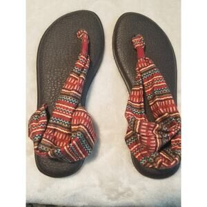 Sanuk Yoga Mat Sling Thong Sandals Women's US 10 Black Gray Geometric